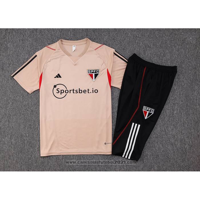 Fato de Treino Sao Paulo Manga Curta 2023-2024 Amarelo - Calcas Curta